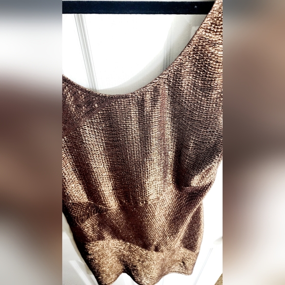 FREE PEOPLE BODYCON BROWN BRONZE SHIMMER METALLIC COCKTAIL MINI DRESS SIZE L - Picture 9 of 11